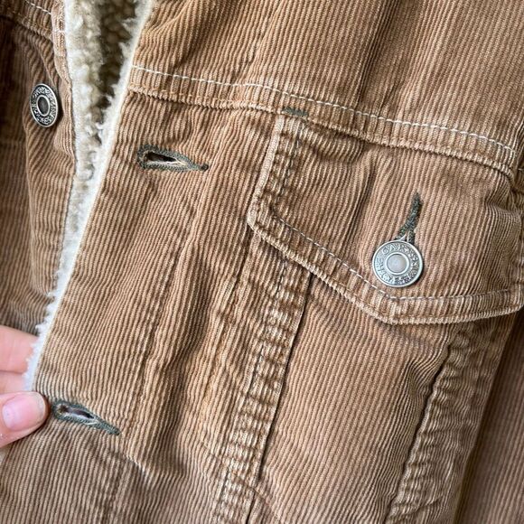 VTG 2004 GAP Corduroy Sherpa Trucker Jacket Camel Tan Lined Coat SZ L - Picture 5 of 9